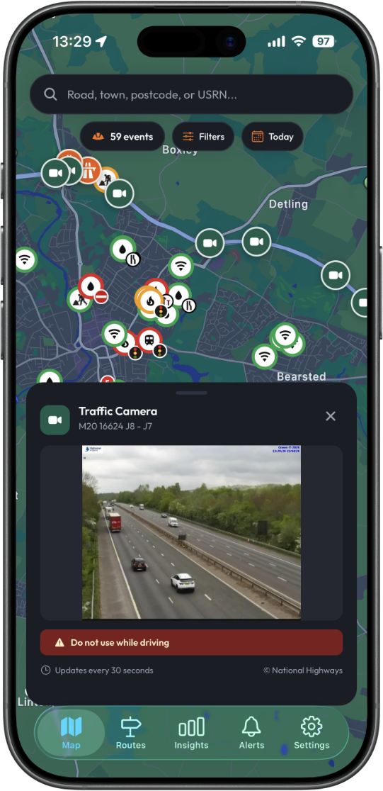 National Highways traffic camera view in RoadworksTrackr
